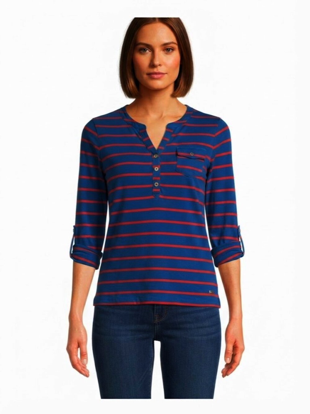 Tommy Hilfiger Striped Roll Up/Tab Sleeve Cotton Tee- Sz. Sm